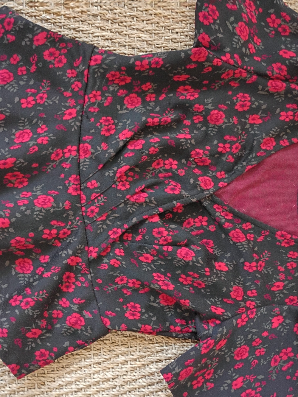 Meadow Rue Black Top with Pink Floral Print